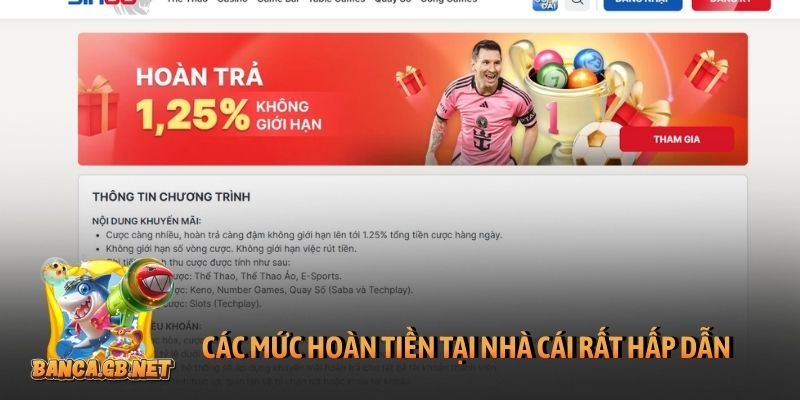 Khuyến mãi Sin88 - Những chương trình chất lượng, có giá trị 6 Các mức hoàn tiền tại nhà cái rất hấp dẫn